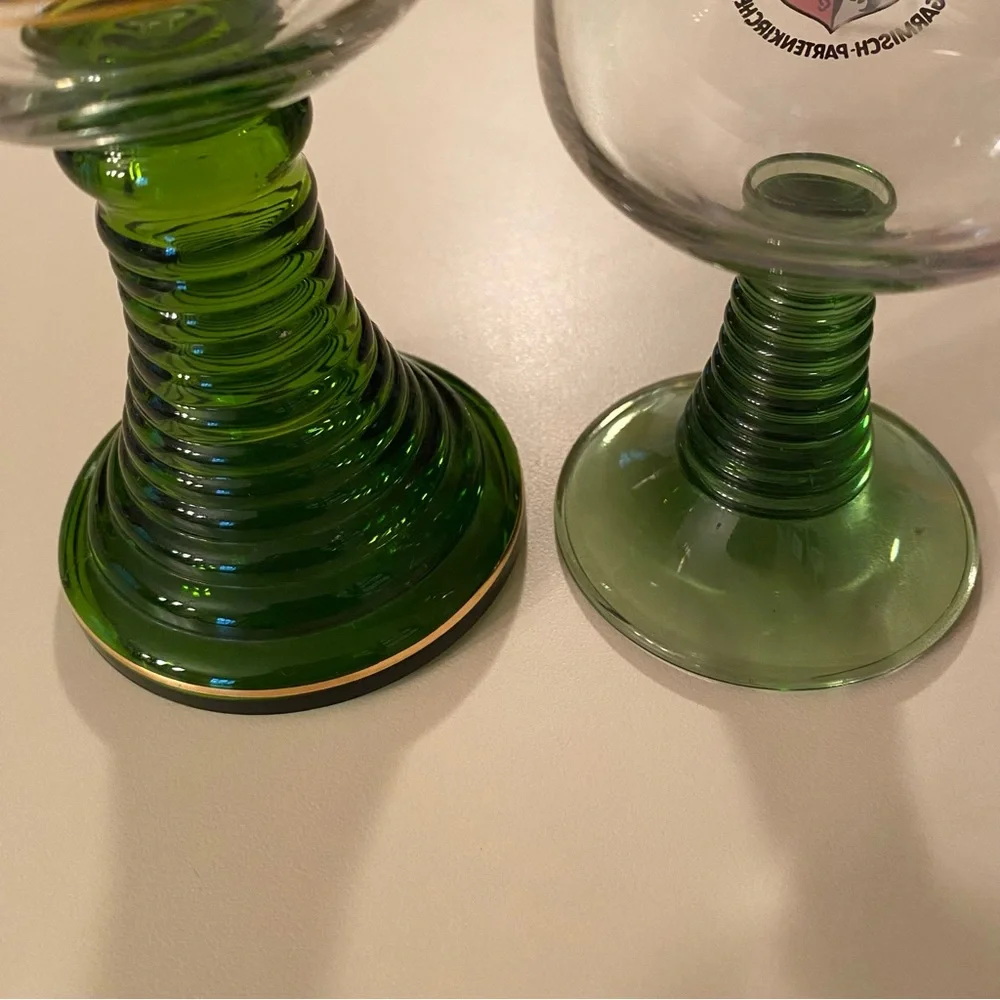 Vintage German Glass Goblets w/ Coat of Arms 2 Pc 5 1/4 and 4 1/4 MCM Barware
